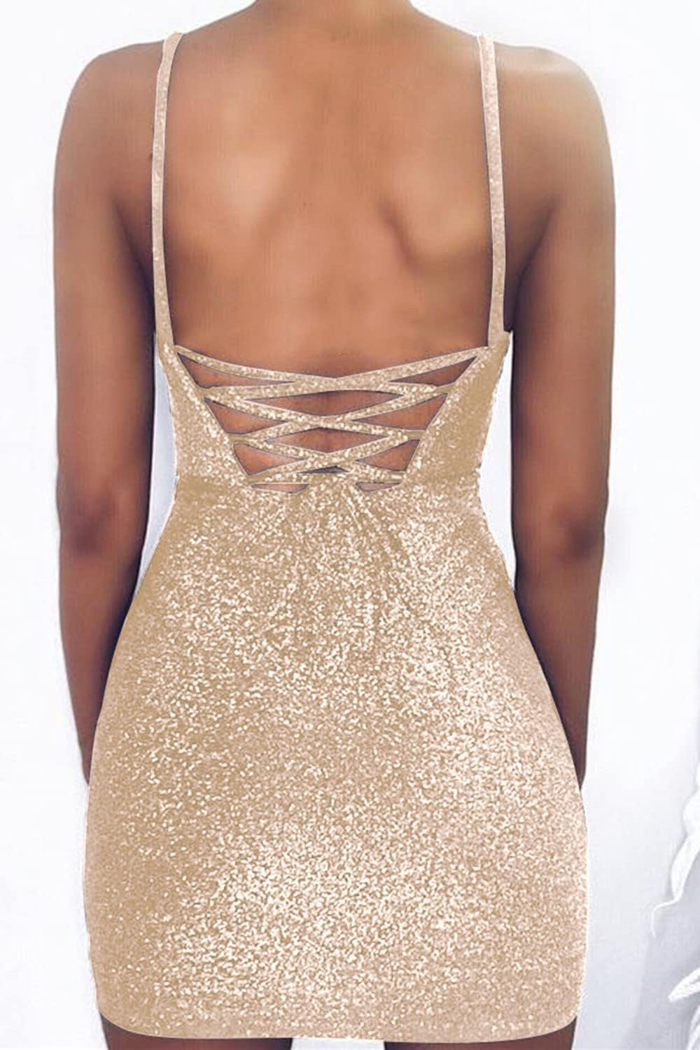 Sexy Women'S Square Neck Glitter Bandage Bodycon Mini Club Party Dresses
