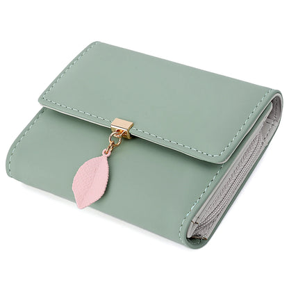 Womens Wallet PU Leather RFID Blocking Card Holder Elegant Zipper Coin Purse Leaf Pendant(Grey)