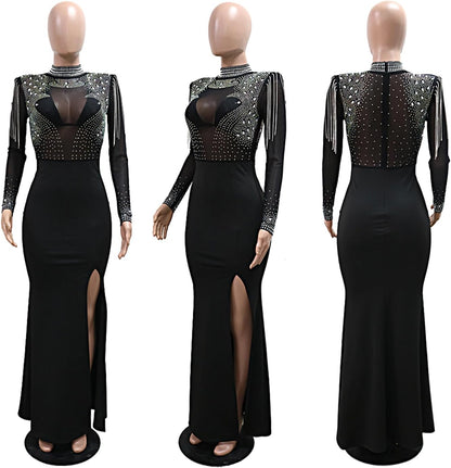 Women Long Sleeve Birthday Dresses Sexy Hot Diamond Process Sexy Dress Party Club Night Dress…