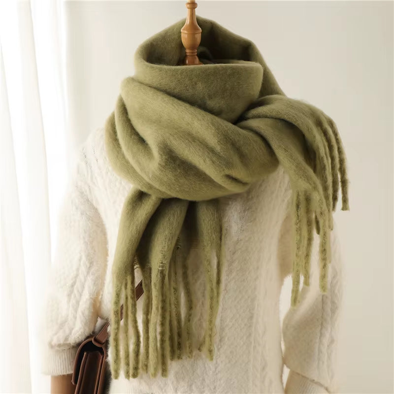 Winter Scarf for Women Cashmere Warm Solid Pashmina Blanket Wraps Female Thick Soft Bufanda Big Tassel Shawl Long Poncho Echarpe